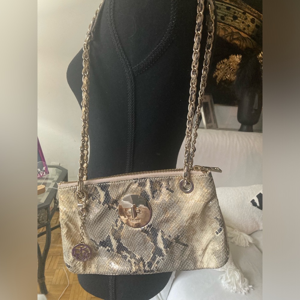 Dkny metallic python clutch crossbody evening bag